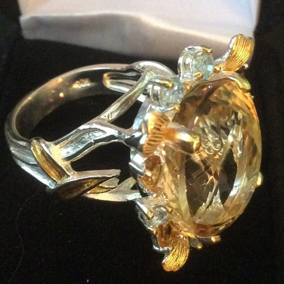 Magnificent,  Large AA+ Genuine Citrine & Tourmaline  Ring - Picture 7 of 13